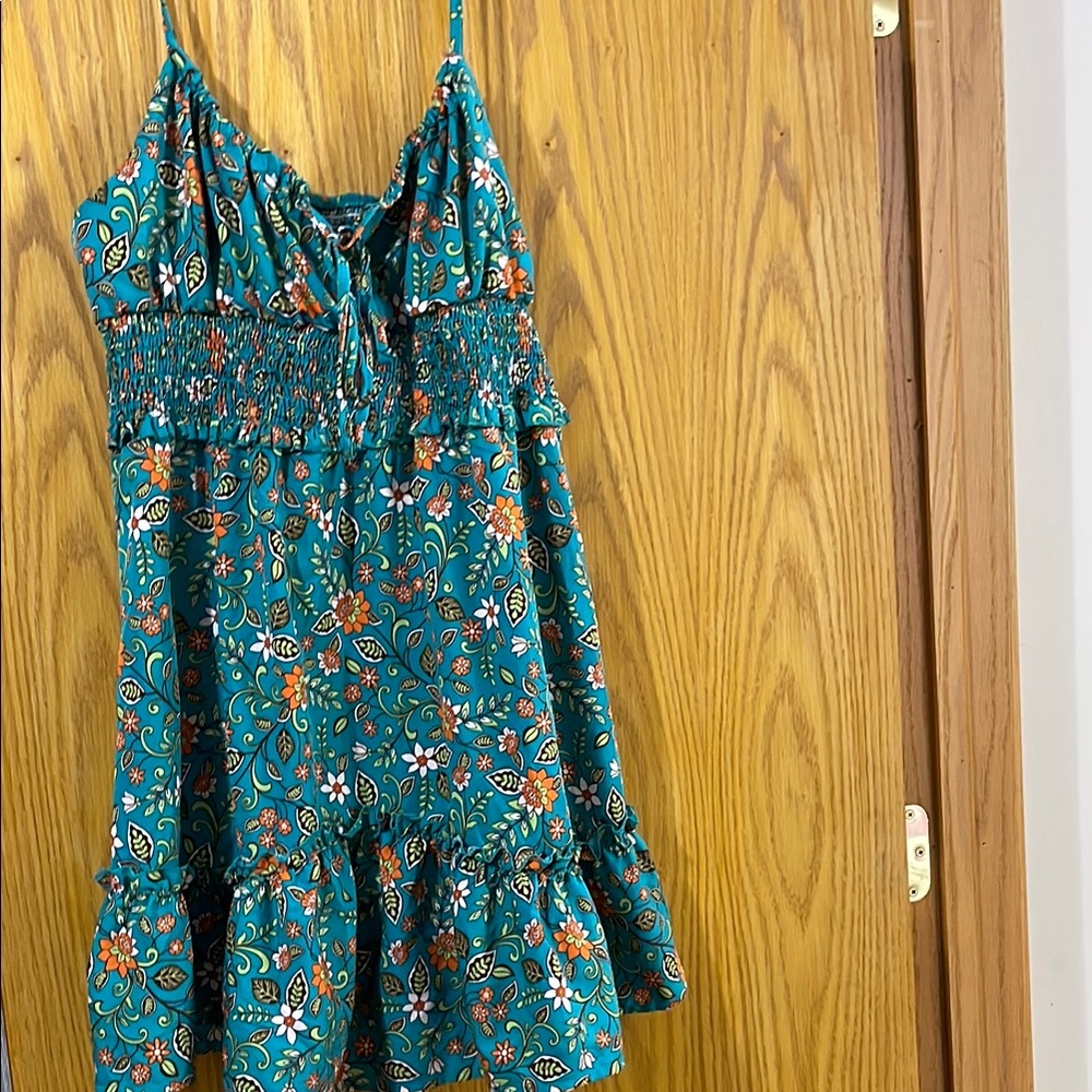 Floral Paisley Teal Sundress Spaghetti Straps